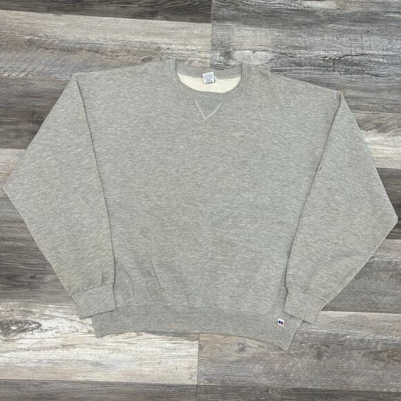 Vintage Y2K Russell Athletic Heather Gray Mens 2XL Blank Crewneck Sweatshirt - Picture 1 of 11